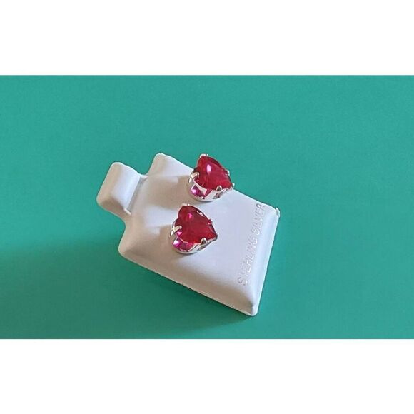 2 Ct. Heart Cut Ruby Gemstone Stud Earrings~925 Sterling Silver - Picture 2 of 2